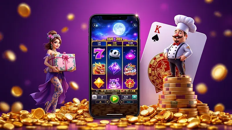 Reel slot dengan simbol dan tampilan bonus permainan